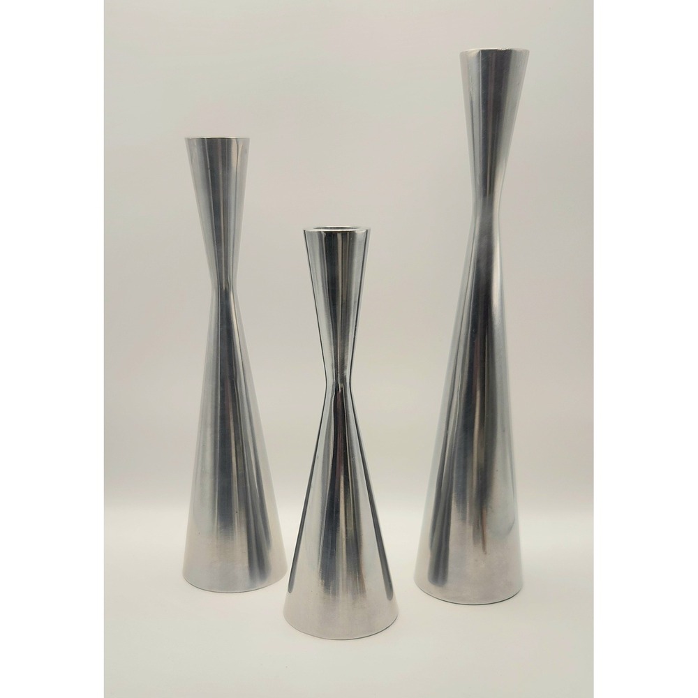 Vintage Modernist Tapered Silver Candlesticks Set of 3 Hourglass H63541PS